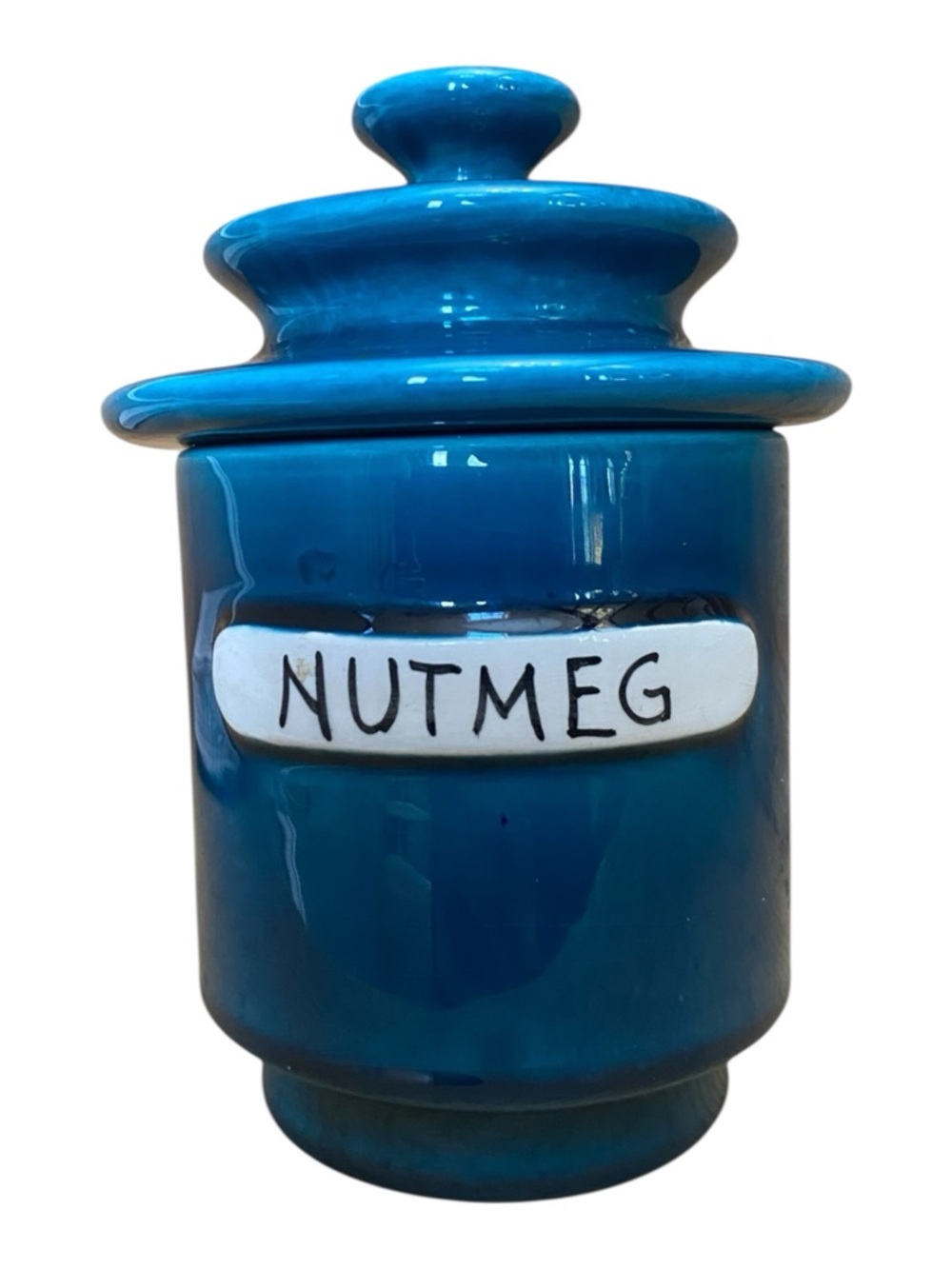 Raymor Bitossi Vintage MCM 1960s Blue Spice Jar Nutmeg Italy Mod Kitchen